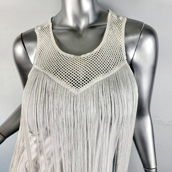 NWT~$60~INC~INTERNATIONAL CONCEPTS~S~WHITE FRINGE SLEEVELESS T-SHIRT TANK TOP - Picture 2 of 16